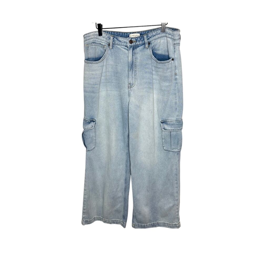 Oliver Logan Madison Wide Leg Cargo Jeans Womens 34 Blue Medium Wash High Rise